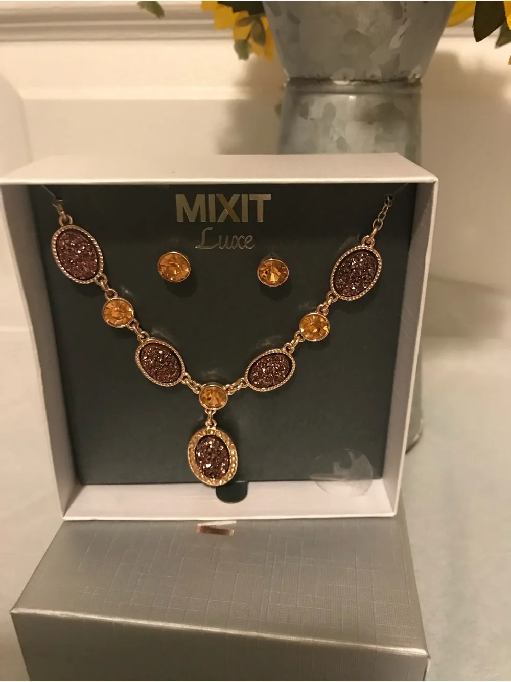 Mixit Blue Bead Necklace and Gold-Tone Pendant Set